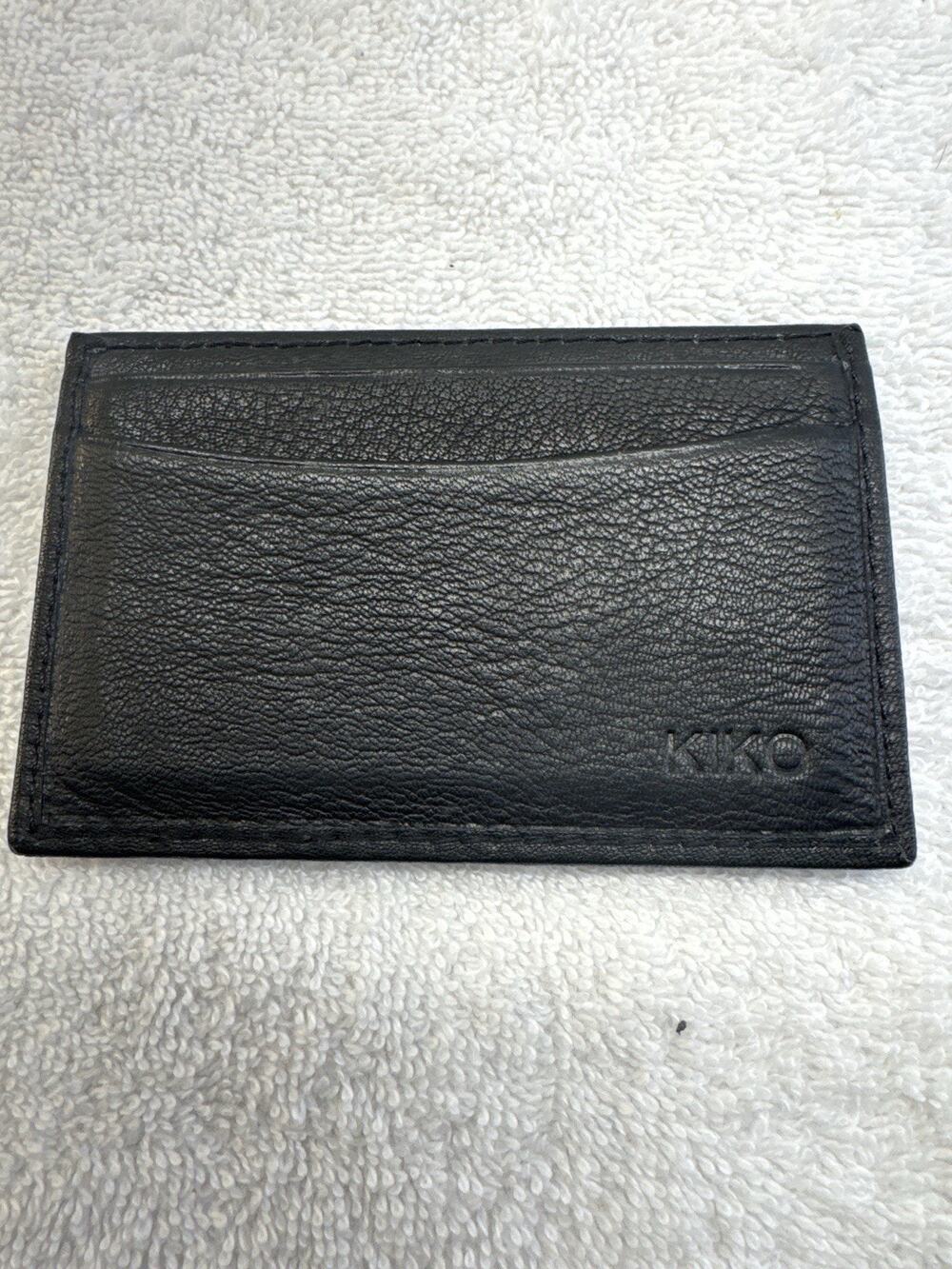 (234) KIKO Black Leather Slim Card Holder Wallet Minimalist Credit Card Case